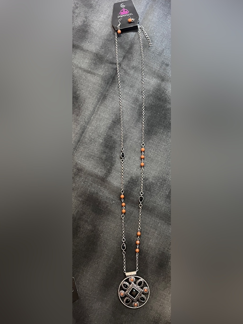 Paparazzi Silver-Tone Long Necklace with Brown and Black Accents